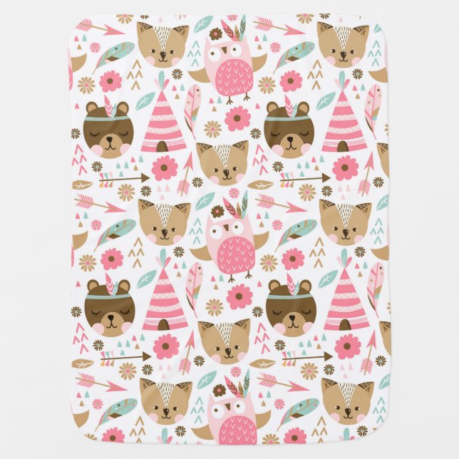 TeddyTeepee Pink Baby Blanket (Front)