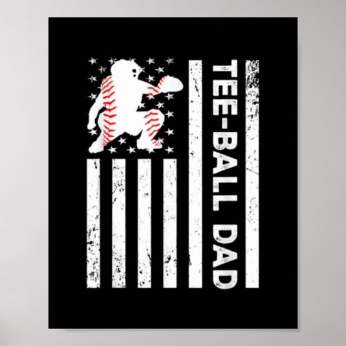 Tee Ball Dad Vintage USA American Flag Softball Poster