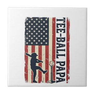 Tee Ball Papa American Flag Vintage Shirt Design_1 Ceramic Tile