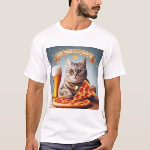 Tee Cat with Pizza  Bier Best Friends Forever T_Shirt