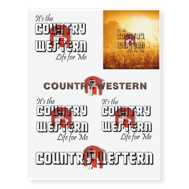 TEE Country Western Life Temporary Tattoos (Front)