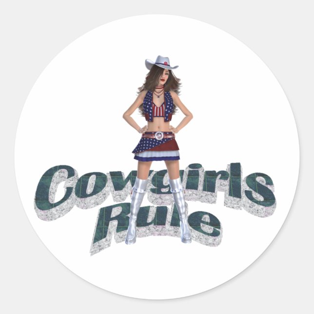 TEE Cowgirls Rule Classic Round Sticker (Front)