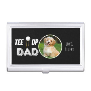 Tee It Up Dad Custom Pet Photo Fathers Day Black Business Card Case