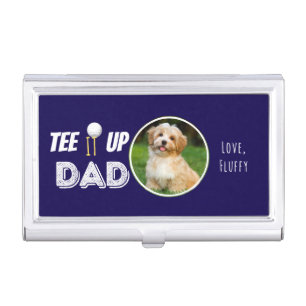 Tee It Up Dad Custom Pet Photo Fathers Day Navy Business Card Case