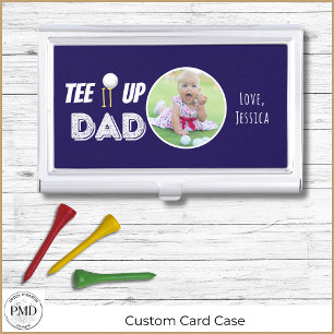 Tee It Up Dad Custom Photo Fathers Day Navy Blue Business Card Case