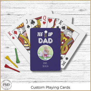 Tee It Up Dad Custom Photo Fathers Day Navy Blue Poker Cards