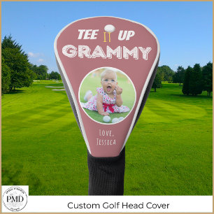Tee It Up Grammy Photo Personalized Dusty Rose Golf Head Cover