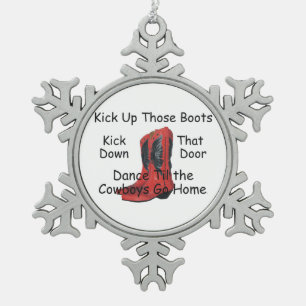 TEE Kick Up Those Boots Snowflake Pewter Christmas Ornament
