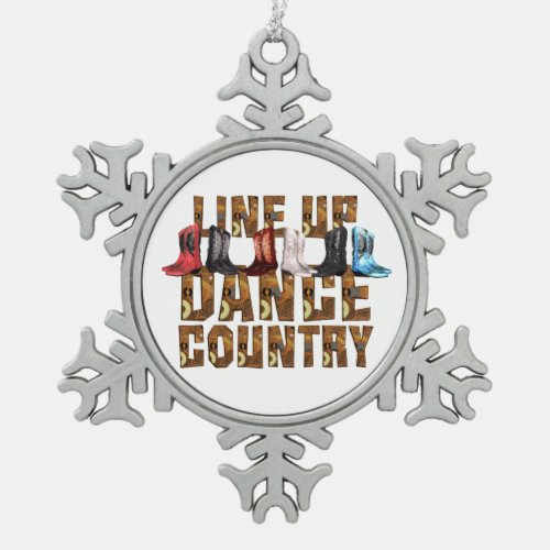 TEE Line Dance Country Snowflake Pewter Christmas Ornament