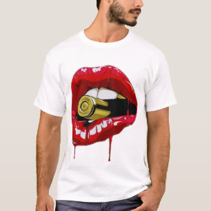 Tee Red Lips Teeth Gold Bullet Yell T-Shirt