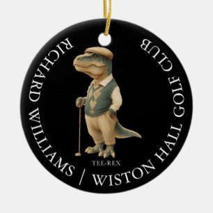 Tee-Rex Dinosaur Custom Golfer Name And Club Ceramic Ornament