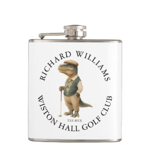 Tee-Rex Dinosaur Custom Golfer Name And Club Flask