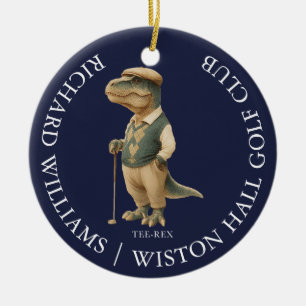 Tee-Rex Dinosaur Golfer Name And Club Navy Blue Ceramic Ornament