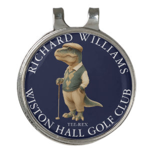 Tee-Rex Dinosaur Golfer Name And Club Navy Blue Golf Hat Clip