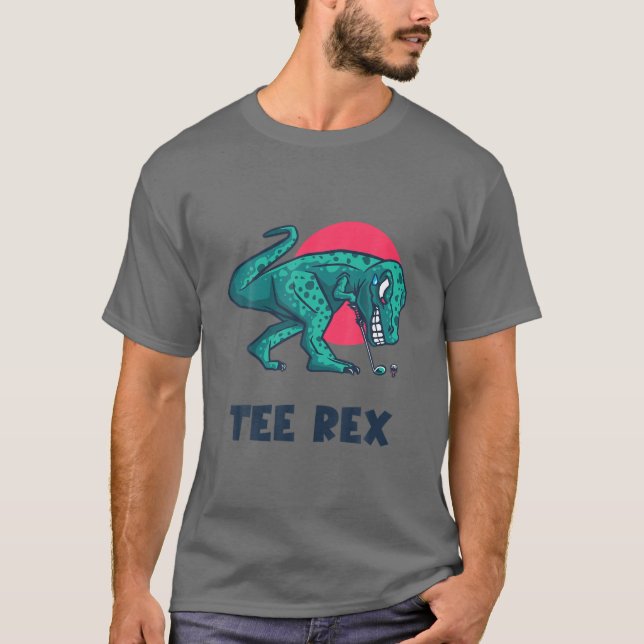 Tee Rex Playing Golf - Golfing Rex Pun Golf Tee Di (Front)