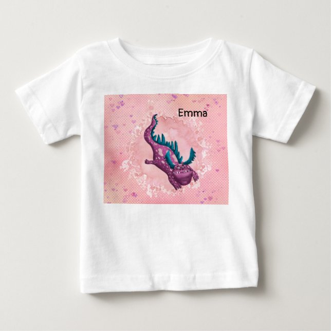 Tee Shirt for Baby Girl with Dragon in Pink (Front)