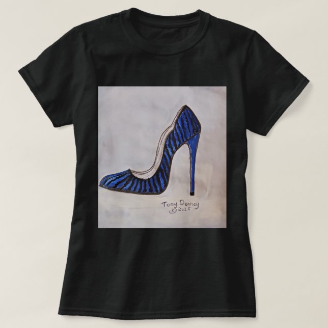 Tee shirt  sexy blue high heel shoe ladies  (Design Front)