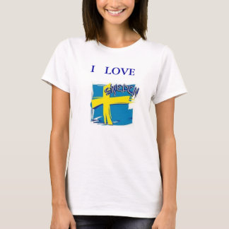 TEE SHIRT SWEDEN FLAG  BLUE AND YELLOW I LOVE