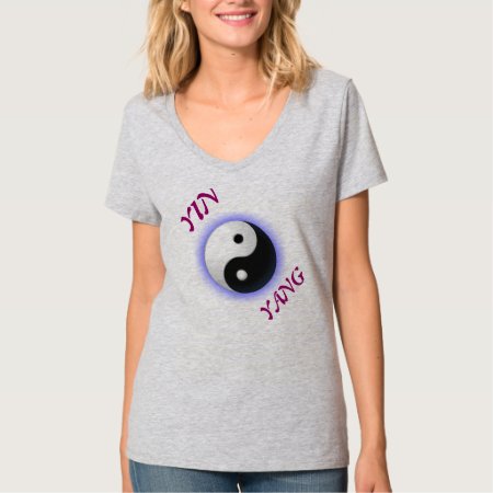 Tee Shirt Vee Neck Yin Yang Symbol Womens