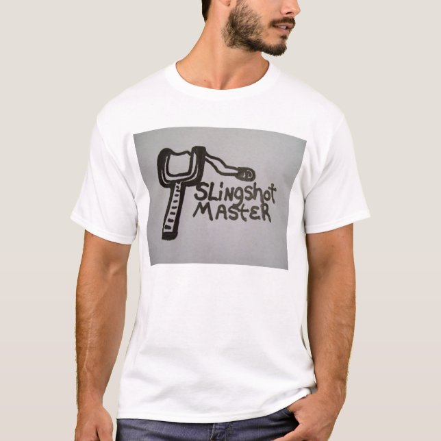 Tee shirt with slingshot design: SLINGSHOT MASTER (Front)
