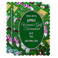 Tee Time Girly Golf Green Tournament Invitation