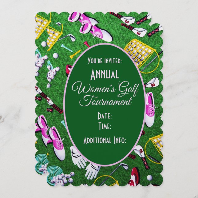 Tee Time Girly Golf Green Tournament Invitation (Front/Back)