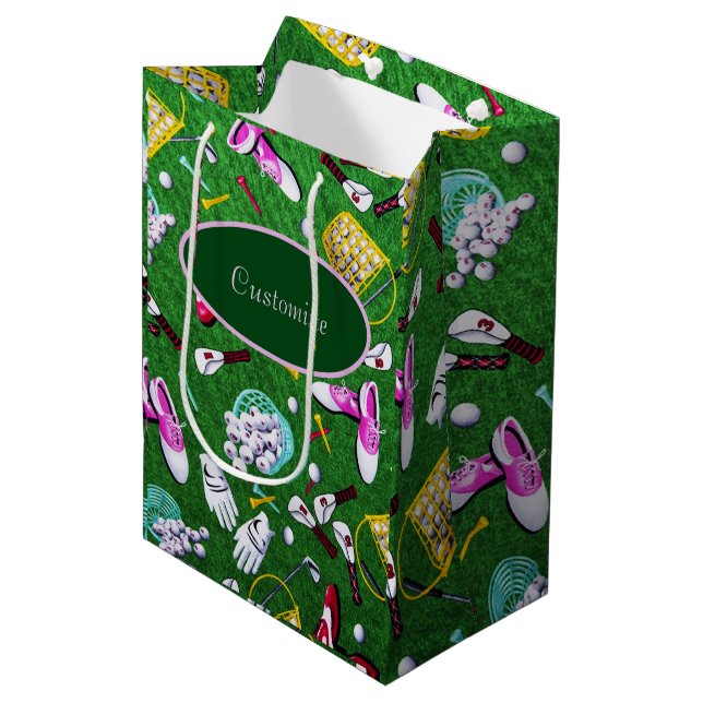 Tee Time Girly Golf Medium Gift Bag (Front Angled)