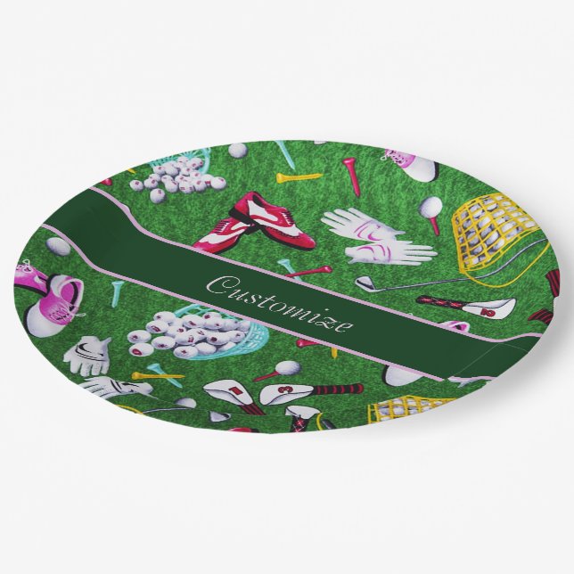 Tee Time Girly Golf Paper Plates (Angled)