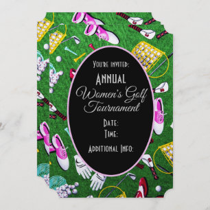 Tee Time Girly Golf Tournament Black Invitation