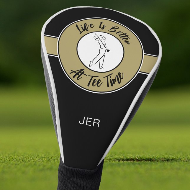 Tee Time Golfer Sports Humor Monogram Black Gold  Golf Head Cover (Tee Time Golfer Sports Humor Monogram Black Gold Golf Head Cover)