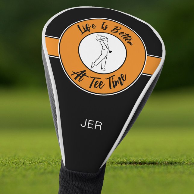 Tee Time Golfer Sports Humor Monogram Black Orange Golf Head Cover (Tee Time Golfer Sports Humor Monogram Black Orange Golf Head Cover)