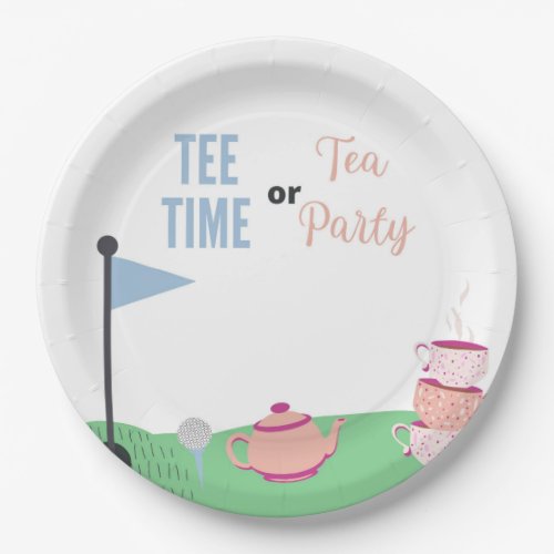 Tee Time or Tea Party Gender Reveal Paper Plates