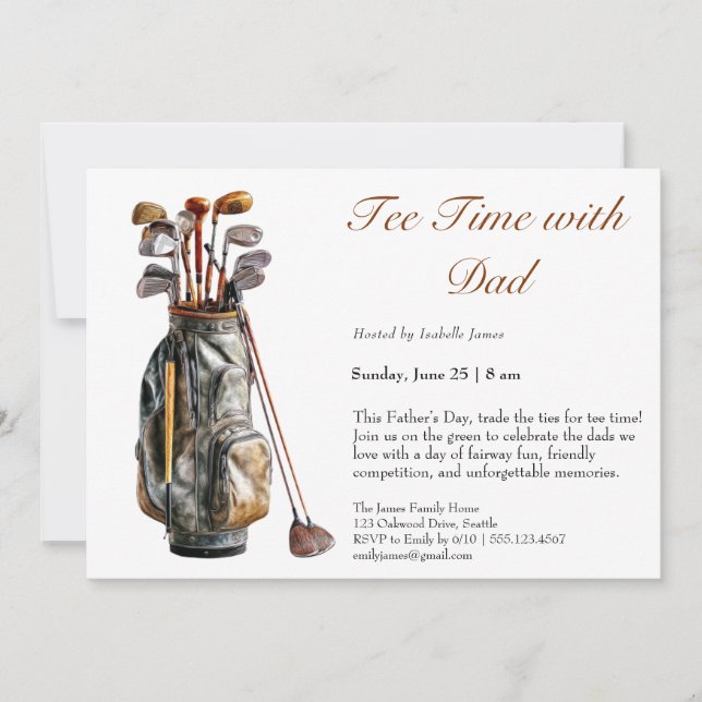 Tee Time with Dad Editable Father’s Day Golf Party Invitation (Front)