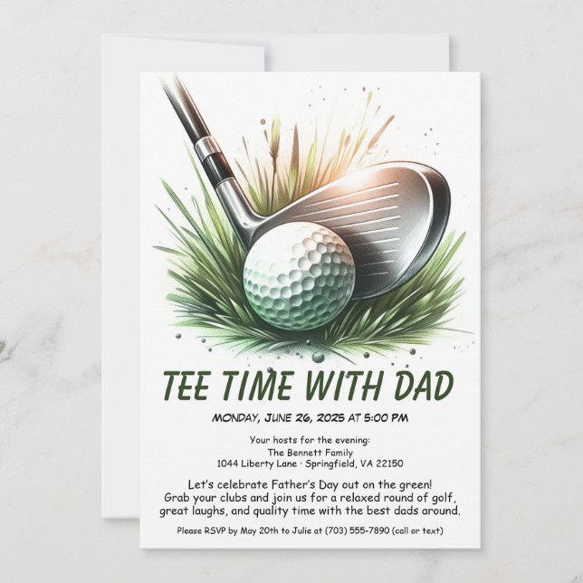 Tee Time with Dad Editable Father’s Day Golf Party Invitation (Front)