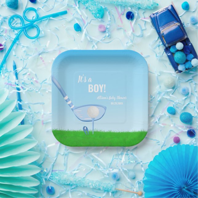 Tee Up Blue Golf It's a Boy! Baby Shower Paper Plates (Party)