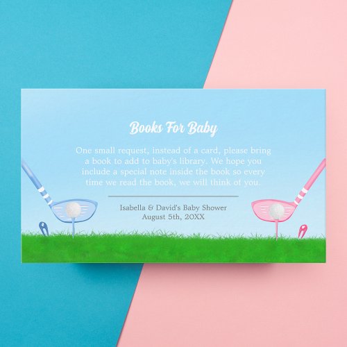 Tee Up Blue or Pink Golf Books For Baby Enclosure Card