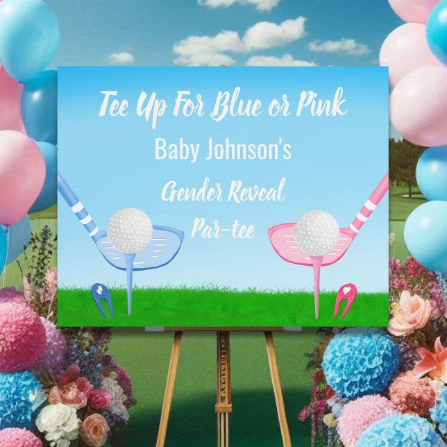 Tee Up Blue or Pink Golf Gender Reveal Baby Shower Foam Board (Creator Uploaded)