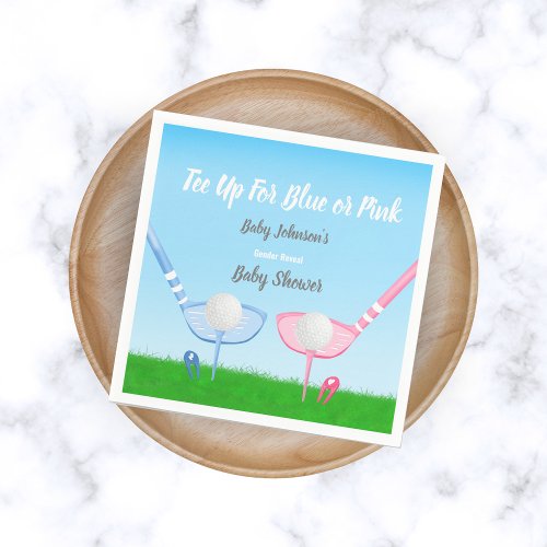 Tee Up Blue or Pink Golf Gender Reveal Baby Shower Napkins