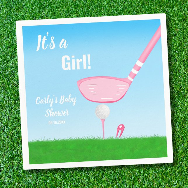 Tee Up Pink Golf Gender Reveal Baby It's A Girl Napkins (Creator Uploaded)