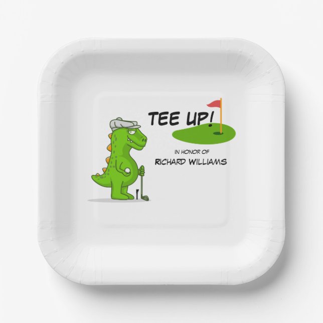 Tee Up Retired Golf Dinosaur Player Comic Paper Plates (Front)