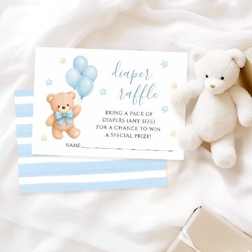 Teedy Bear Balloon Baby Shower Diaper Raffle Card