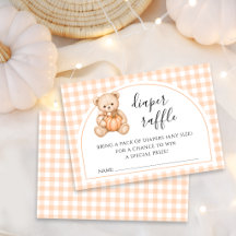 Teedy Bear Pumpkin Baby Shower Diaper Raffle Card