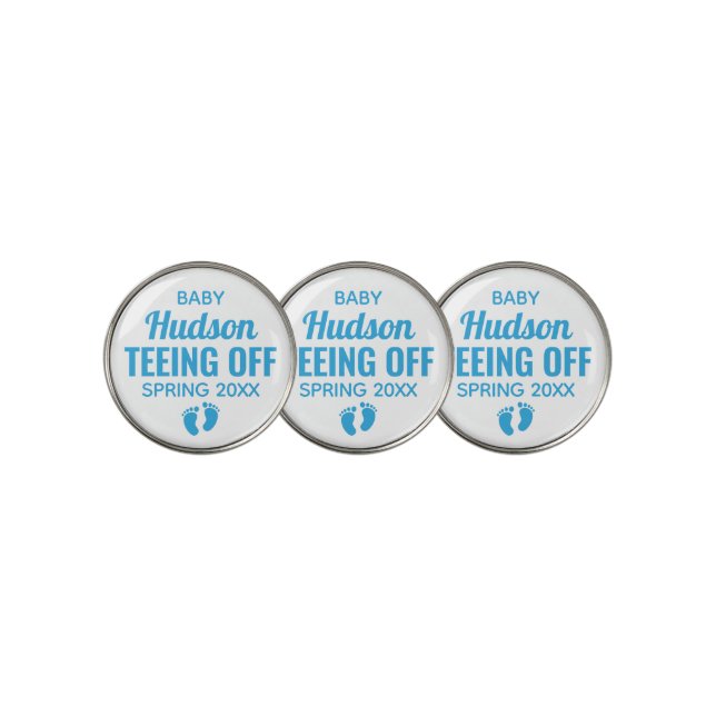 Teeing Off Baby Boy Gender Reveal Announcement Golf Ball Marker (3 Up)