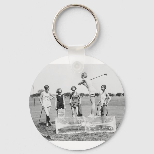 Teeing Off On ICE Womens Golf in Bathing Suits! Keychain (Front)