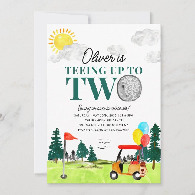 Teeing to Two Golf Boy Golfing Partee 2nd Birthday Invitation (Front)