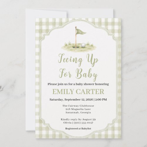 Teeing Up for Baby Sage Green Golf Baby Shower Invitation