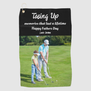 Teeing Up Memories Fathers Day Photo Gift Black Golf Towel