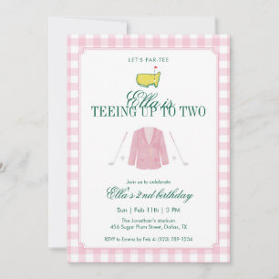 Teeing Up To Two Golf 2nd Birthday Pink Gingham Invitation