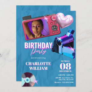Teen Aesthetic Y2k Camera photo birthday Invitation