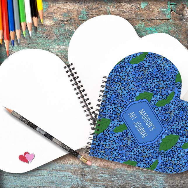Teen Artist Blue Floral Pattern Heart-shaped Notebook (Creator Uploaded)